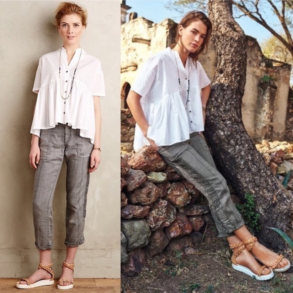 Anthropologie Pants - Anthro Hei Hei Marlena Linen Lace Crop Pants 26